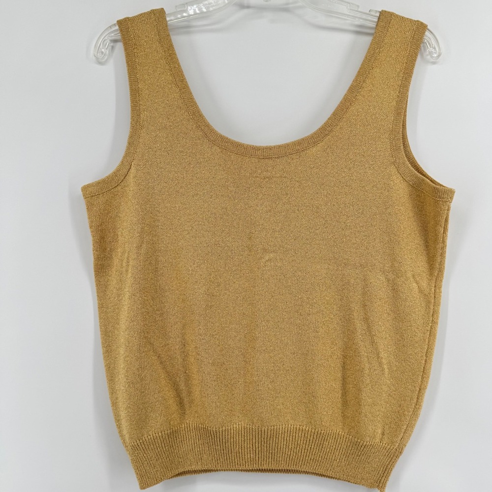 St‎ John Basics Gold Metallic Knit Scoop Neck Tank Top Shell Medium Made in USA - Picture 2 of 8